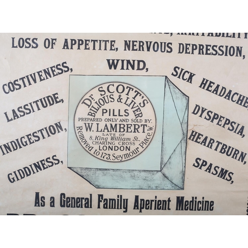 2 - DR SCOTT'S PILLS - A Wonderful Remedy, a printed advertising poster with illustration of a box of Dr... 