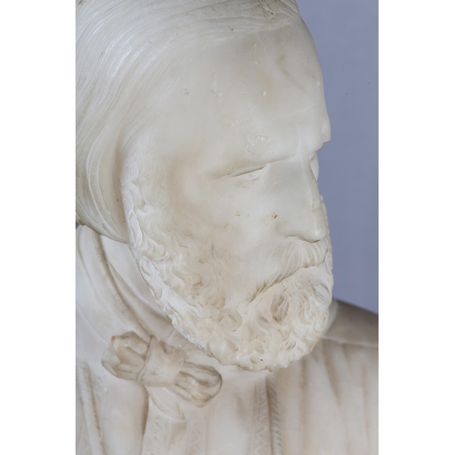 74 - A MID-19TH CENTURY ALABASTER STATUE OF GARIBALDI (1807-1882), the Italian general who played a major... 