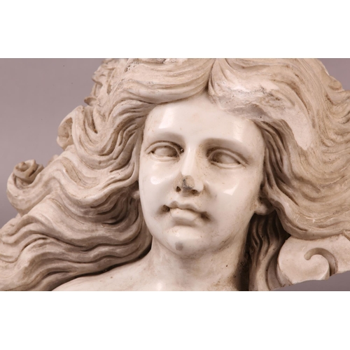 68 - A 19TH CENTURY ITALIAN MARBLE HEAD AND SHOULDERS OF A YOUNG GIRL WITH LONG FLOWING HAIR, mounted on ... 