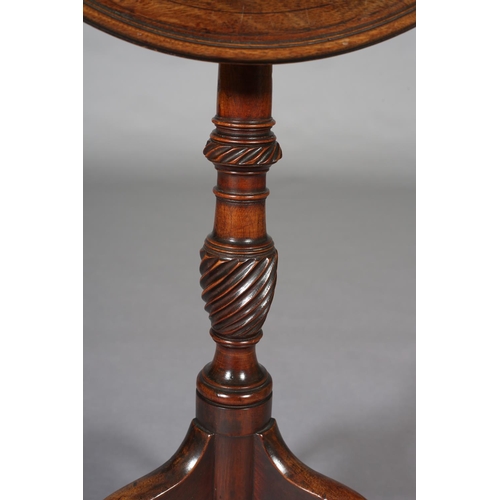 378 - A GEORGE III MAHOGANY TILT TOP TABLE, dished circular top on a wrythen turned vase column on a tripo... 