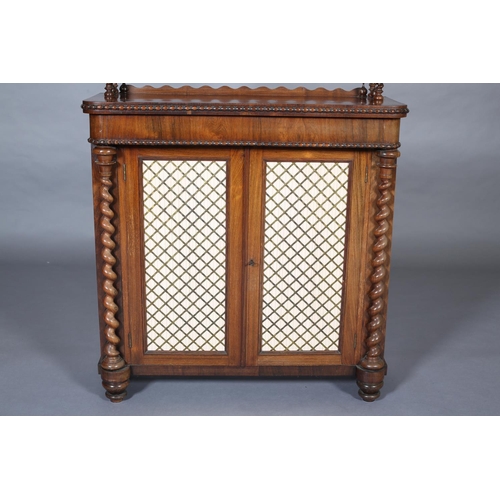 373 - A MID-19TH CENTURY ROSEWOOD CHIFFONIER, having three open shelves each with a short wavy back and on... 