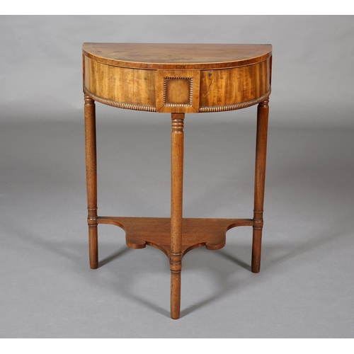 375 - AN EARLY 19tTH CENTURY CROSSBANDED MAHOGANY DEMI-LUNE WASH STAND with boxwood stringing, having a li... 