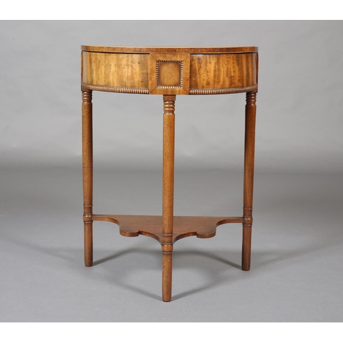 375 - AN EARLY 19tTH CENTURY CROSSBANDED MAHOGANY DEMI-LUNE WASH STAND with boxwood stringing, having a li... 