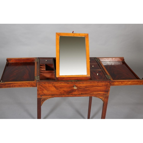 368 - A GENTLEMAN'S LATE 18TH CENTURY FIGURED MAHOGANY CROSSBANDED AND INLAID DRESSING TABLE having twin f... 