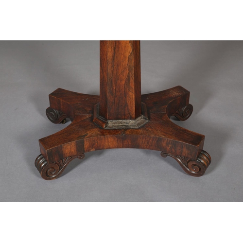 388 - A MID VICTORIAN ROSEWOOD CARD TABLE, having a rectangular fold over top with rounded corners and lin... 