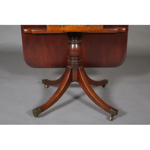 370 - AN EARLY 19TH CENTURY MAHOGANY BREAKFAST TABLE having a rectangular tilt top with rounded corners, o... 