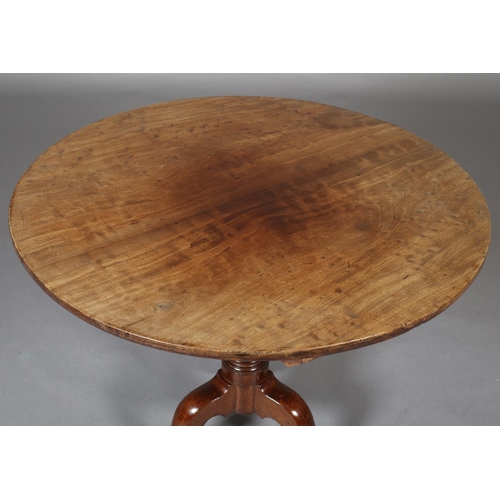 393 - A GEORGE III MAHOGANY 'BIRDCAGE' TRIPOD TABLE, having a circular tilt top on a vase turned column an... 