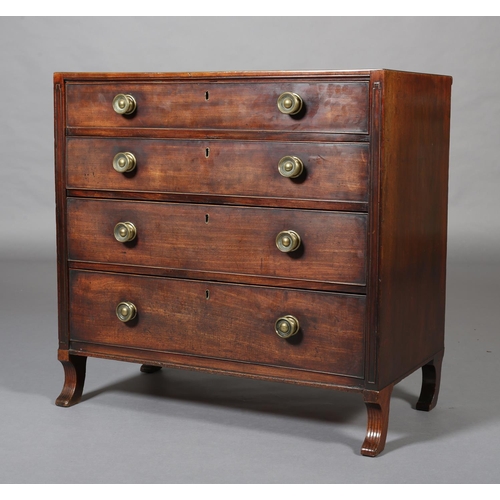 403 - AN EARLY 19TH CENTURY MAHOGANY CHEST OF DRAWERS, the top cross banded with ebony stringing over four... 