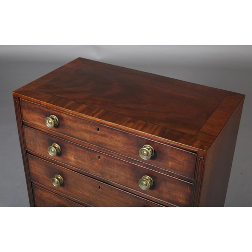 403 - AN EARLY 19TH CENTURY MAHOGANY CHEST OF DRAWERS, the top cross banded with ebony stringing over four... 