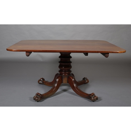 365 - AN EARLY 19th CENTURY MAHOGANY BREAKFAST TABLE, having rectangular tilt top with rounded corners, on... 