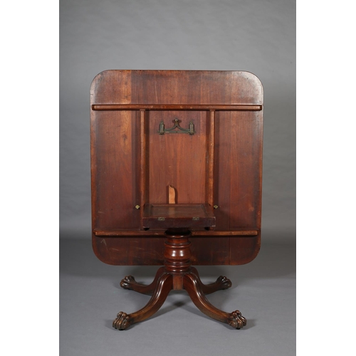 365 - AN EARLY 19th CENTURY MAHOGANY BREAKFAST TABLE, having rectangular tilt top with rounded corners, on... 