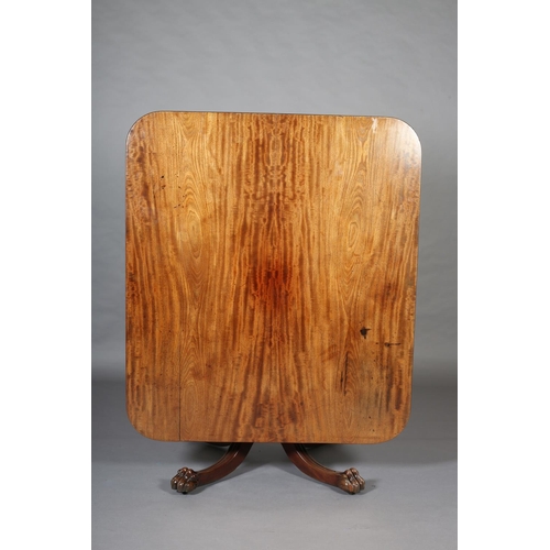 365 - AN EARLY 19th CENTURY MAHOGANY BREAKFAST TABLE, having rectangular tilt top with rounded corners, on... 