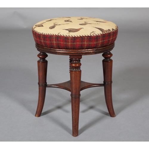 366 - AN EARLY 19TH CENTURY MAHOGANY REVOLVING PIANO STOOL, having a circular upholstered seat with height... 