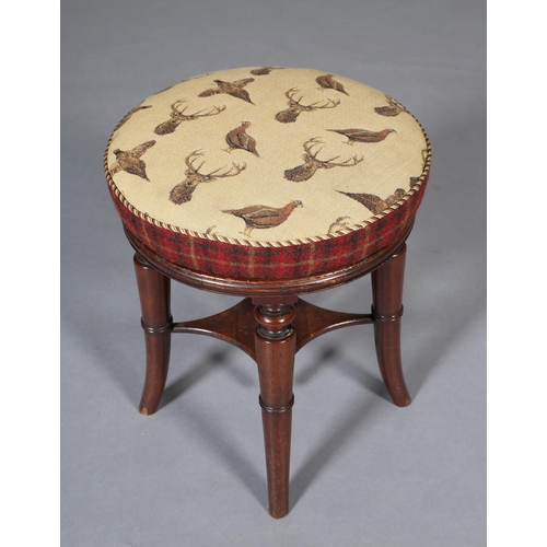 366 - AN EARLY 19TH CENTURY MAHOGANY REVOLVING PIANO STOOL, having a circular upholstered seat with height... 