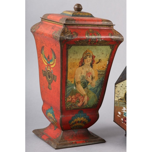 39 - A DON CONFECTIONARY CO LTD TIN modelled as an urn on swept base, the body in red with Egyptian motif... 