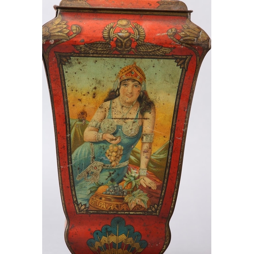 39 - A DON CONFECTIONARY CO LTD TIN modelled as an urn on swept base, the body in red with Egyptian motif... 