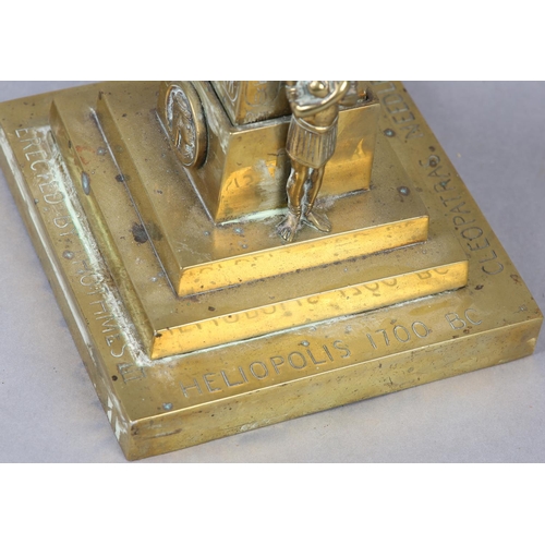 29 - A VICTORIAN BRASS LAMP BASE FORMED AS CLEOPATRA'S NEEDLE bearing inscription to stepped base, ‘CLEOP... 