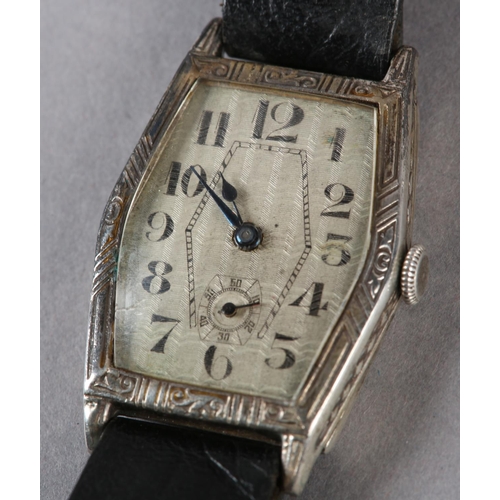 251 - A GENTLEMAN'S ART DECO DRESS WRISTWATCH c1930 in lozenge shaped silver hinged v-case no 16703 with s... 