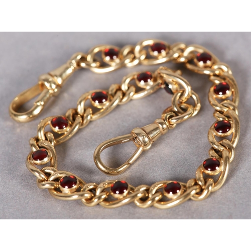 238 - A GEORGE V GARRET AND CURB LINK BRACELET in 9ct gold, the circular cabochon stones collet set to eac... 