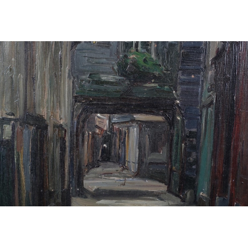 292 - AFTER WALTER SICKERT (1860-1942) Entrance to the Vieux Arcades, Dieppe, oil on board, bears signatur... 