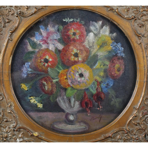 298 - MANET (Early 20th Century), Still life of summer flowers held in a vase, oil on board, signed to low... 