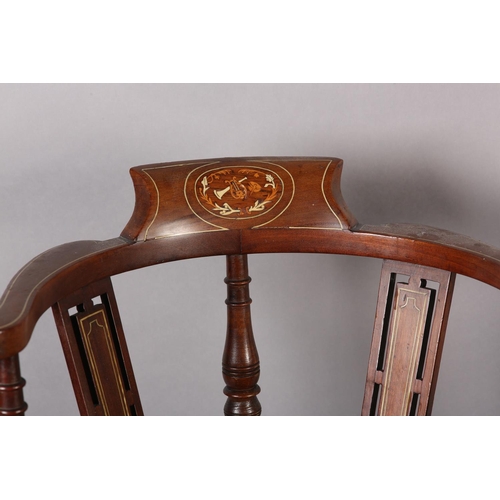 420 - A PAIR OF EDWARD VII CHILDREN'S MAHOGANY AND SATINWOOD INLAID CORNER CHAIRS with ivorine stringing, ... 