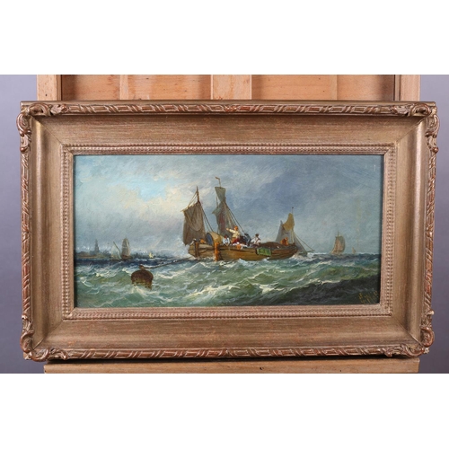 295 - GEORGE FREDRICK WATTS RA (1817-1904) Fishing boats off the coast, oil on canvas, signed to lower rig... 