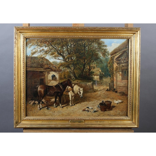 288 - JOHN FREDERICK HERRING SNR (1795-1865) Farmyard with two small plough horses amongst sow and piglets... 