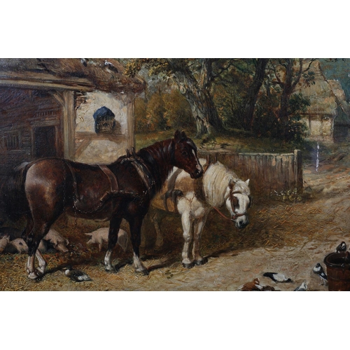 288 - JOHN FREDERICK HERRING SNR (1795-1865) Farmyard with two small plough horses amongst sow and piglets... 