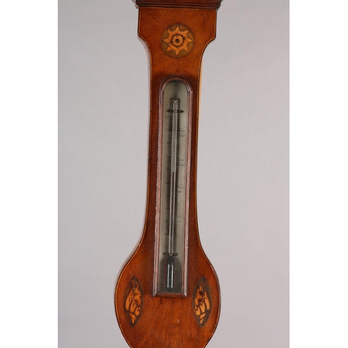 80 - AN EARLY 19TH CENTURY MAHOGANY BANJO BAROMETER - THERMOMETER by F. Bealaqua, having broken arch pedi... 