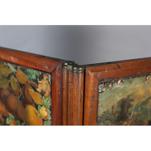 398 - VICTORIAN MAHOGANY AND ELM THREE FOLD SCRAP SCREEN, decoupaged with chromolithographed images, 153cm... 