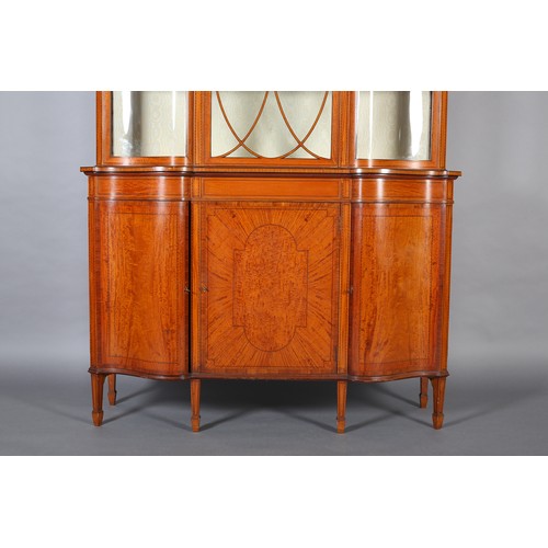 367 - EDWARD VII MAHOGANY INVERTED BREAKFRONT DISPLAY CABINET having moulded cornice over a deep frieze, a... 