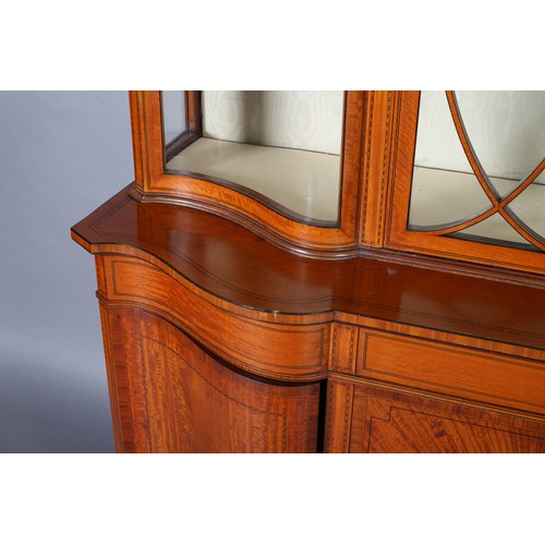 367 - EDWARD VII MAHOGANY INVERTED BREAKFRONT DISPLAY CABINET having moulded cornice over a deep frieze, a... 