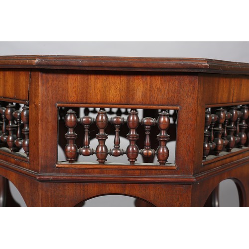 418 - A LATE 19TH CENTURY MAHOGANY MOORISH TABLE OF OCTAGONAL OUTLINE, the surface carved with a repeat ge... 