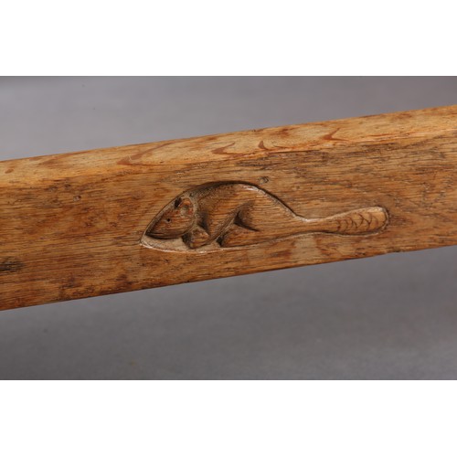 362 - A COLIN ALMACK 'BEAVER MAN' OF SUTTON-UNDER-WHITESTONECLIFFE OAK STOOL, rectangular, on turned and s... 