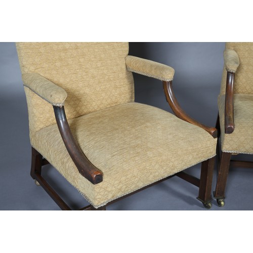 371 - A PAIR OF 18TH CENTURY OR LATER MAHOGANY GAINSBOROUGH CHAIRS on square framing with front brass squa... 