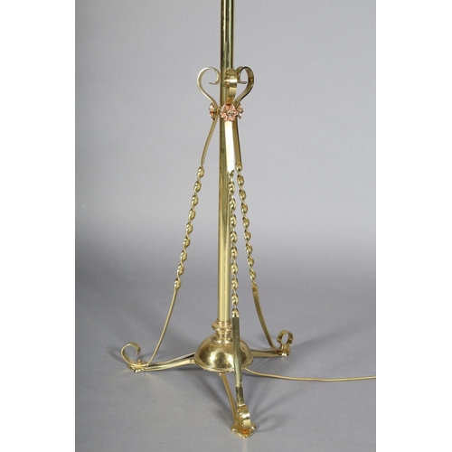 31B - A LATE 19TH CENTURY BRASS STANDARD OIL LAMP, on a centre column and three part barley-twist supports... 