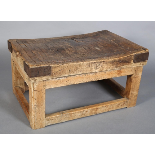 430 - AN OAK BUTCHER'S BLOCK, early 20th century, the square framing now reduced for use as a coffee table... 