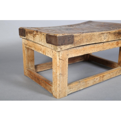 430 - AN OAK BUTCHER'S BLOCK, early 20th century, the square framing now reduced for use as a coffee table... 