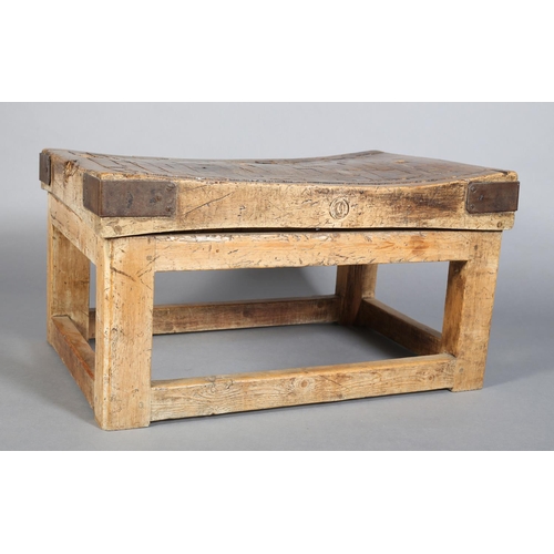 430 - AN OAK BUTCHER'S BLOCK, early 20th century, the square framing now reduced for use as a coffee table... 