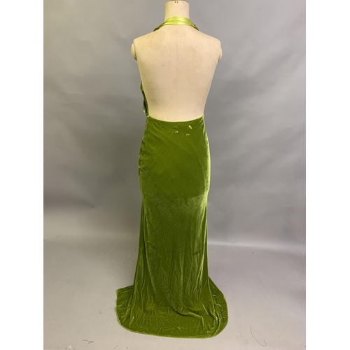 Amanda Wakeley: a lime green panne velvet sheath maxi dress,...