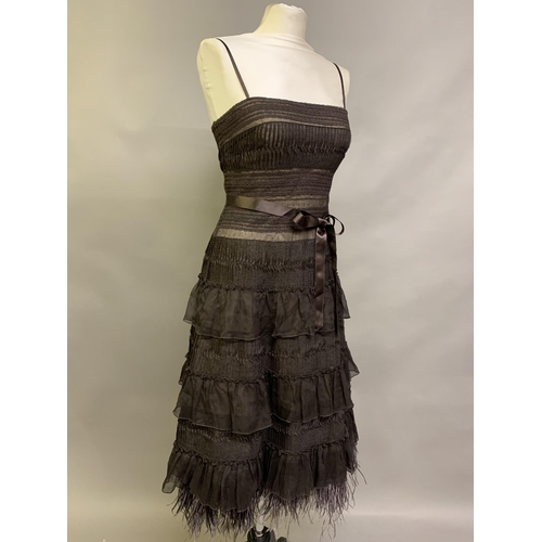 BCBGMAXAZRIA an unusual strapless evening dress in brown lace and