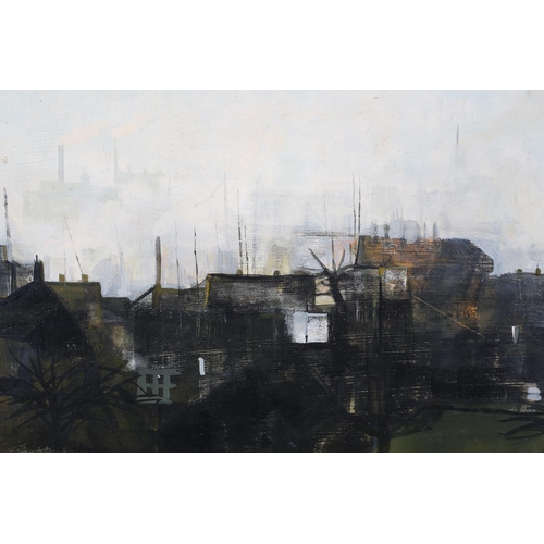 35 - ARR Janet Ledger (b.1931), City Skyline, Bradford, oil on canvas, signed to lower left, 44cm x 65cm