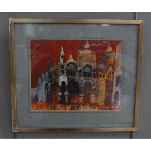 64 - ARR Geoffrey Cox (20th century), St Marks cathedral Venice, mixed media, signed to lower right, 30cm... 