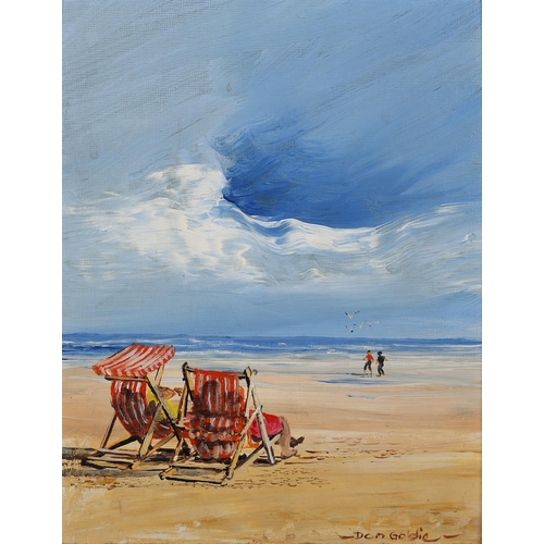 45 - ARR Dom Goldie (Contemporary), Sitting On The Beach, oil on board, signed to lower right, 25cm x 20c... 