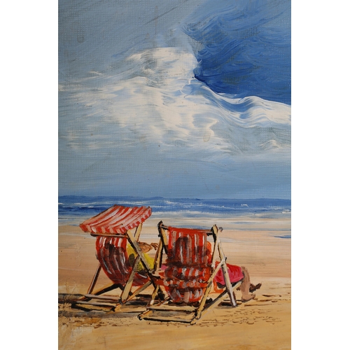 45 - ARR Dom Goldie (Contemporary), Sitting On The Beach, oil on board, signed to lower right, 25cm x 20c... 