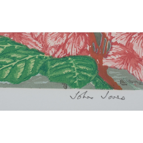 107 - John Jones (Contemporary), Sea Fret and Hydrangea, reduction lino print in full colour, limited edit... 