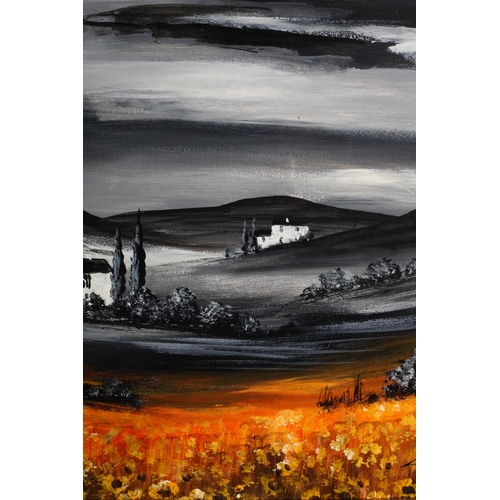 81 - ARR Digby Page (b.1945), Shadows Over Red and Fields of Gold, a pair, acrylic on board, signed, titl... 