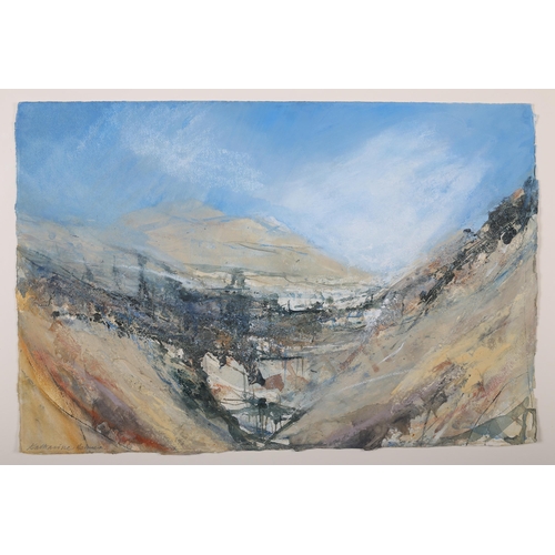 39 - ARR Katherine Holmes (b.1962), Dales Valley landscape, mixed media, signed to lower left, 37.5cm x 5... 