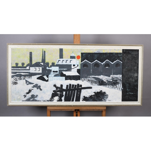 22 - ARR S* K* Ball (20th century), snow covered industrial landscape, oil on board, signed to lower righ... 